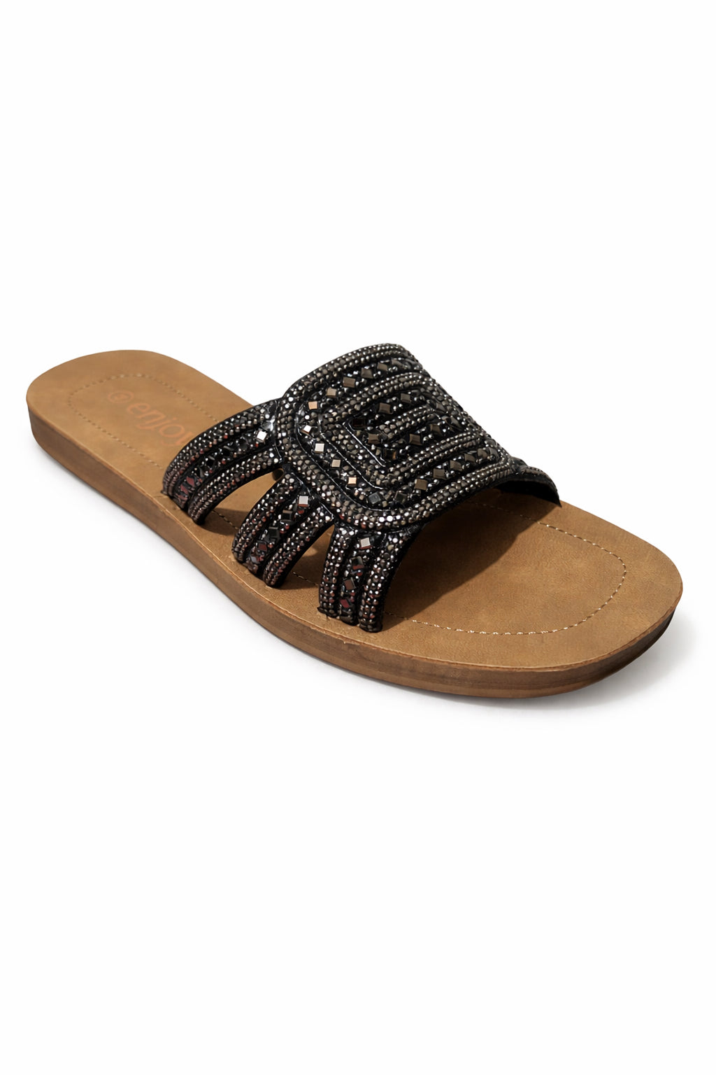 Sandalia flat con pedreria geometrica