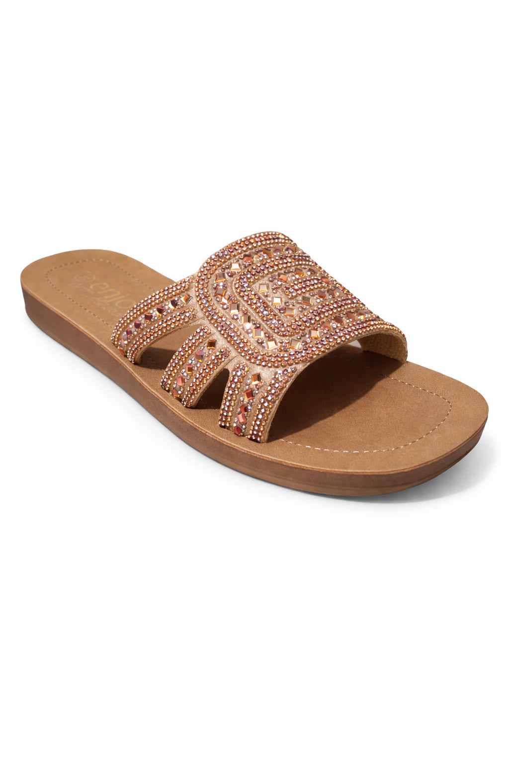 Sandalia flat con pedreria geometrica